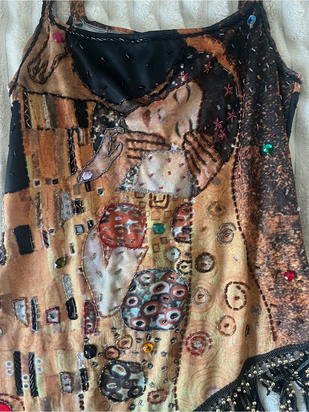 Asymmetric Beaded Fringe Klimt 'The Kiss' Embellished Top/Tunic - Picture 5 of 6